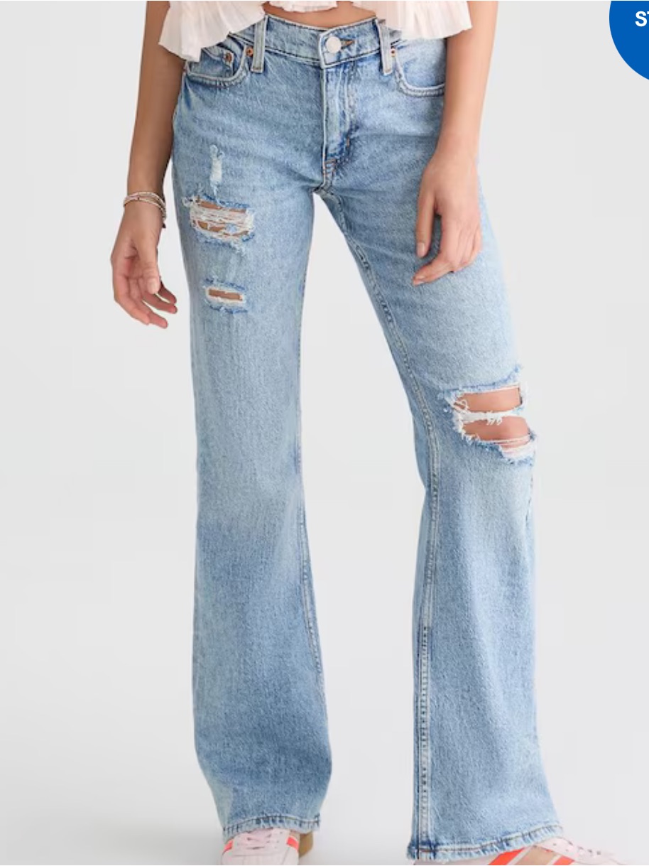Women'saeropostale Light Wash Distressed High Rise Wide-Leg Flare Jeans Size 4